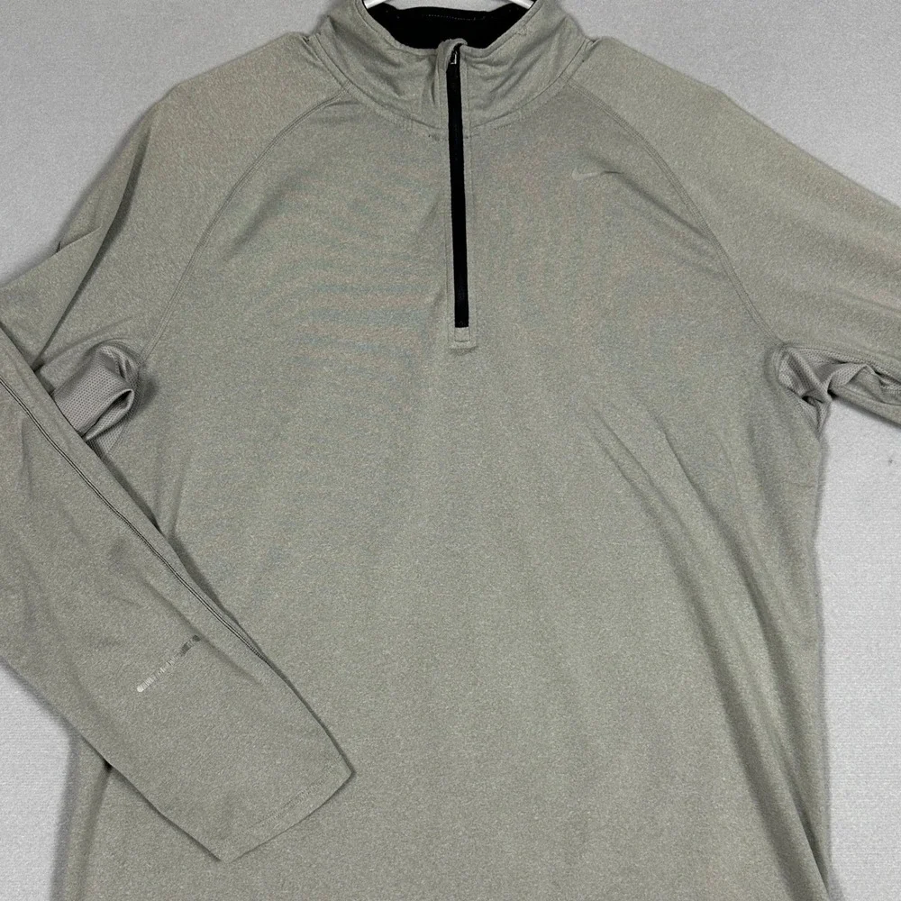 Nike Pullover Mens Large DrifIt Quarter Zip Grey Reflective Training Long Sleeve